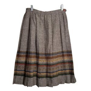 VTG 1980s Sears A Line Pleated Skirt Brown Striped Wool Blend Womens 10P